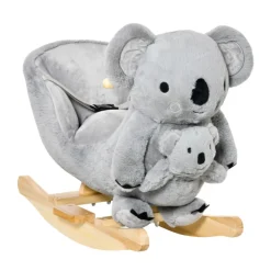 Koala balancín infantil Homcom con títere y sonidos +18M gris 50x33x60 cm