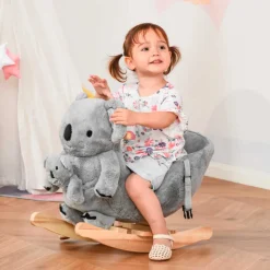Koala balancín infantil Homcom con títere y sonidos +18M gris 50x33x60 cm