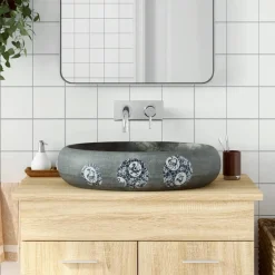 Lavabo de encimera Livha ovalado cerámica 15x59x40 cm