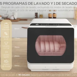Lavavajillas compacto Homcom 4 servicio 6 programas blanco 45 cm