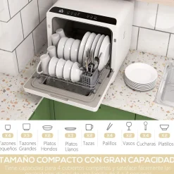 Lavavajillas compacto Homcom 4 servicio 6 programas blanco 45 cm