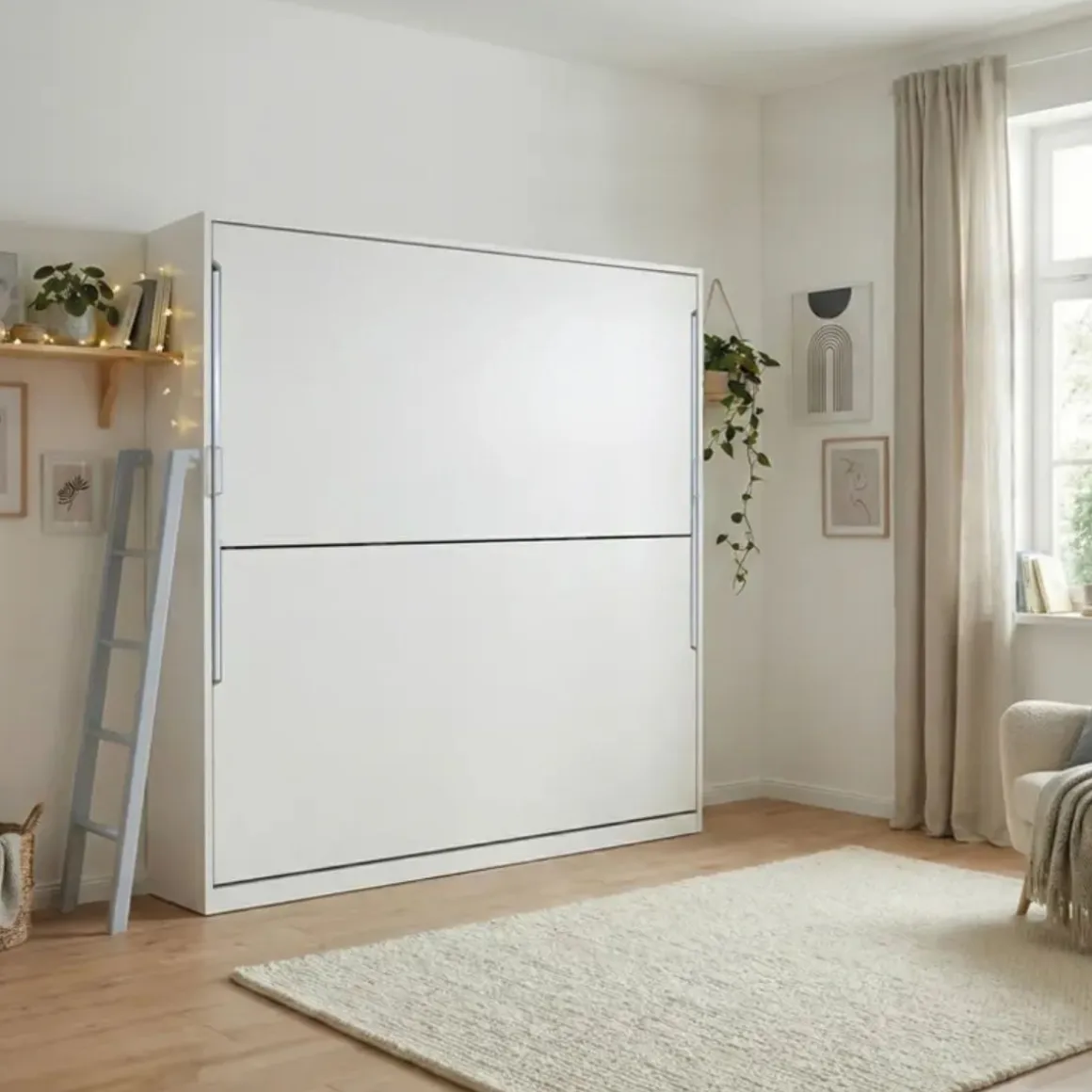 Litera abatible Matilda con somieres y esclera blanco 90x190 cm
