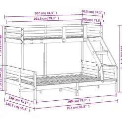 Litera Sorte 2 camas madera maciza 80x200/140x200 cm