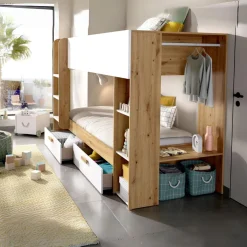 Litera Vinty con 2 camas + almacenaje nordic/blanco 150x246x110 cm