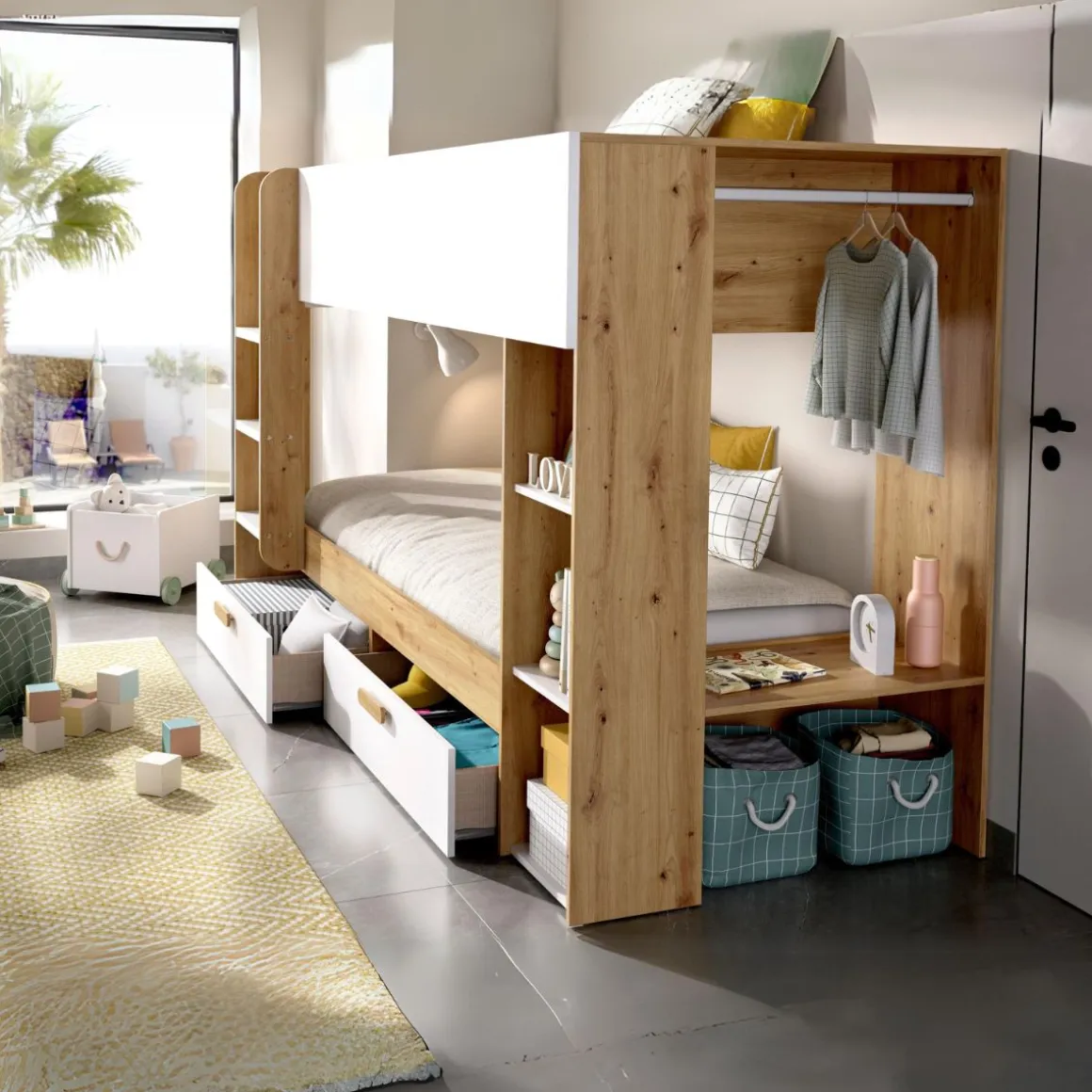 Litera Vinty con 2 camas + almacenaje nordic/blanco 150x246x110 cm