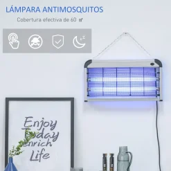 Lámpara anti mosquitos Outsunny 30W luz UV 60 m² plata 26,5x48,5x8,5 cm
