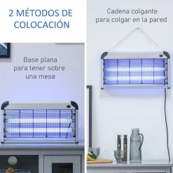 Lámpara anti mosquitos Outsunny 30W luz UV 60 m² plata 26,5x48,5x8,5 cm