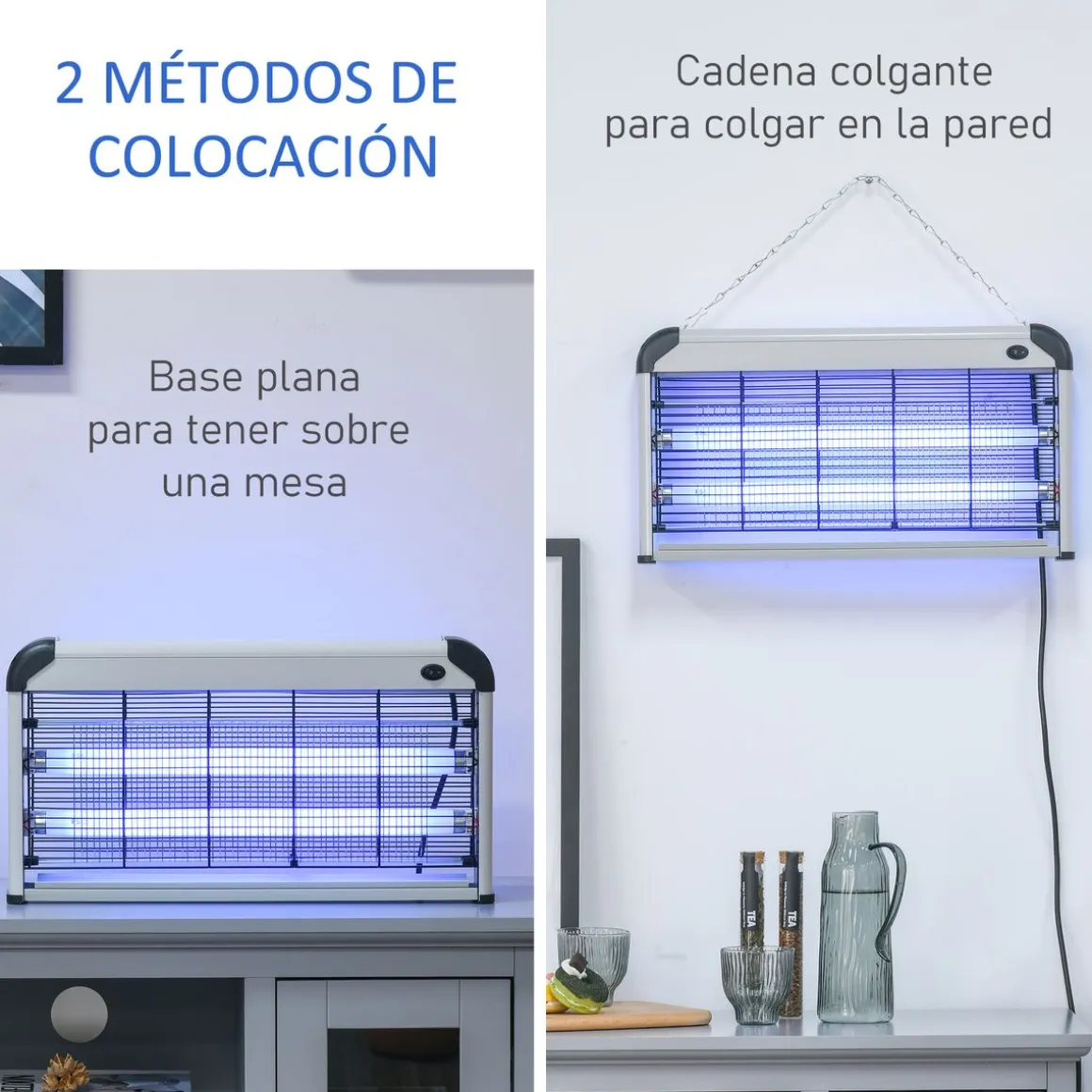 Lámpara anti mosquitos Outsunny 30W luz UV 60 m² plata 26,5x48,5x8,5 cm