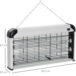 Lámpara anti mosquitos Outsunny 30W luz UV 60 m² plata 26,5x48,5x8,5 cm