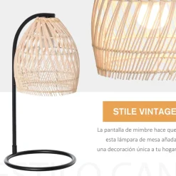 Lámpara de mesa Wakiki Homcom 40W pantalla ratán natural Ø20x41 cm