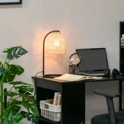 Lámpara de mesa Wakiki Homcom 40W pantalla ratán natural Ø20x41 cm