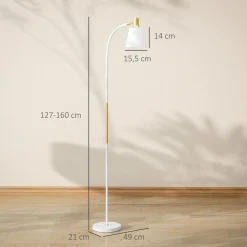 Lámpara de pie Bronx Homcom ángulo + altura ajustable blanco/dorado 127-160x49x21 cm