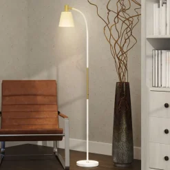Lámpara de pie Bronx Homcom ángulo + altura ajustable blanco/dorado 127-160x49x21 cm