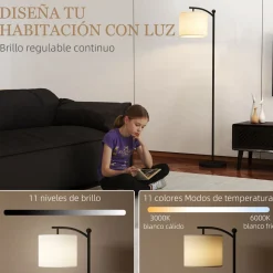 Lámpara de pie Brooklyn Homcom 11 niveles + mando a distancia negro/blanco 159,6x54,3x30,6 cm