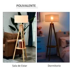 Lámpara de pie Homcom con estante inferior E27 beige/natural 154 cm