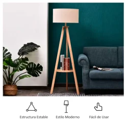 Lámpara de pie Homcom con estante inferior E27 beige/natural 154 cm