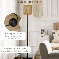 Lámpara de pie Homcom Hércules 40W E27 pantalla de cuerda de papel Ø26x158 cm negro