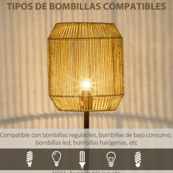 Lámpara de pie Homcom Hércules 40W E27 pantalla de cuerda de papel Ø26x158 cm negro