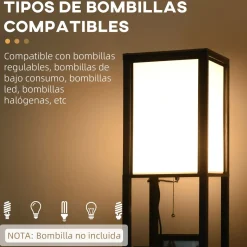 Lámpara de pie Homcom Pegaso 2 estantes 40W E27 negro/blanco 156x26x26 cm