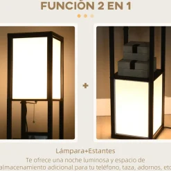 Lámpara de pie Homcom Pegaso 2 estantes 40W E27 negro/blanco 156x26x26 cm