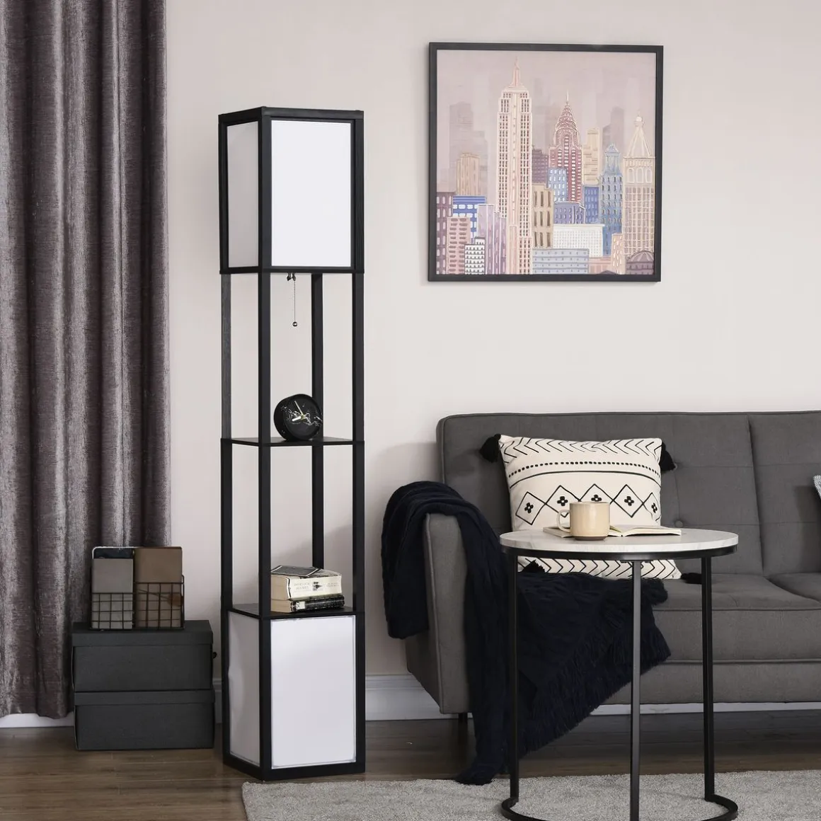 Lámpara de pie Homcom Pegaso 2 estantes 40W E27 negro/blanco 156x26x26 cm