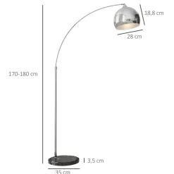 Lámpara de pie Modde Homcom 40W poste ajustable negro/plata 170-180x110-115x30 cm