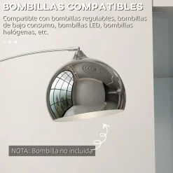 Lámpara de pie Modde Homcom 40W poste ajustable negro/plata 170-180x110-115x30 cm