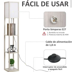 Lámpara de pie Tahi Homcom 40W 3 estantes 160x26 cm