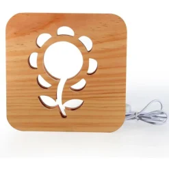 Lámpara de sobremesa Flower luz LED madera natural 18,8x18,8x3 cm