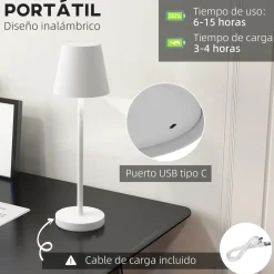 Lámpara de sobremesa Henley Homcom recargable 3 colores blanco Ø11,2x36,5 cm