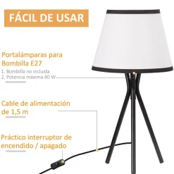 Lámpara de sobremesa Tina Homcom 40W blanco/negro Ø25x50 cm