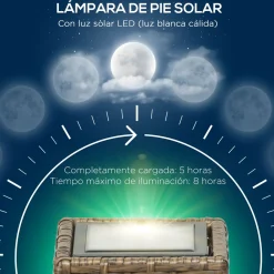 Lámpara solar Hawai Outsunny luces LED exterior marrón 46x15,5x15,5 cm