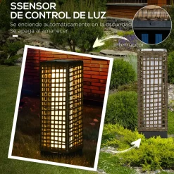 Lámpara solar Hawai Outsunny luces LED exterior marrón 46x15,5x15,5 cm