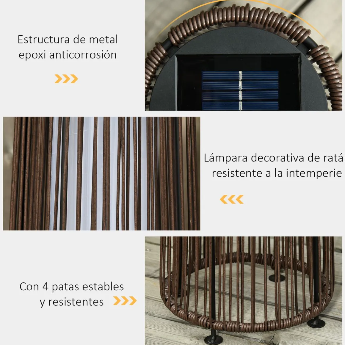 Lámpara solar Mohla Outsunny control de luz automático marrón Ø21,5x61 cm