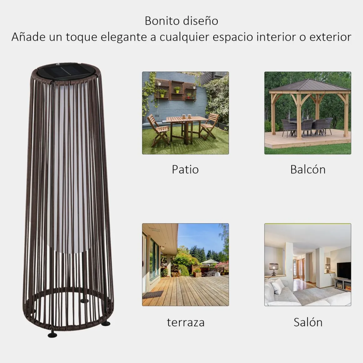 Lámpara solar Mohla Outsunny control de luz automático marrón Ø21,5x61 cm