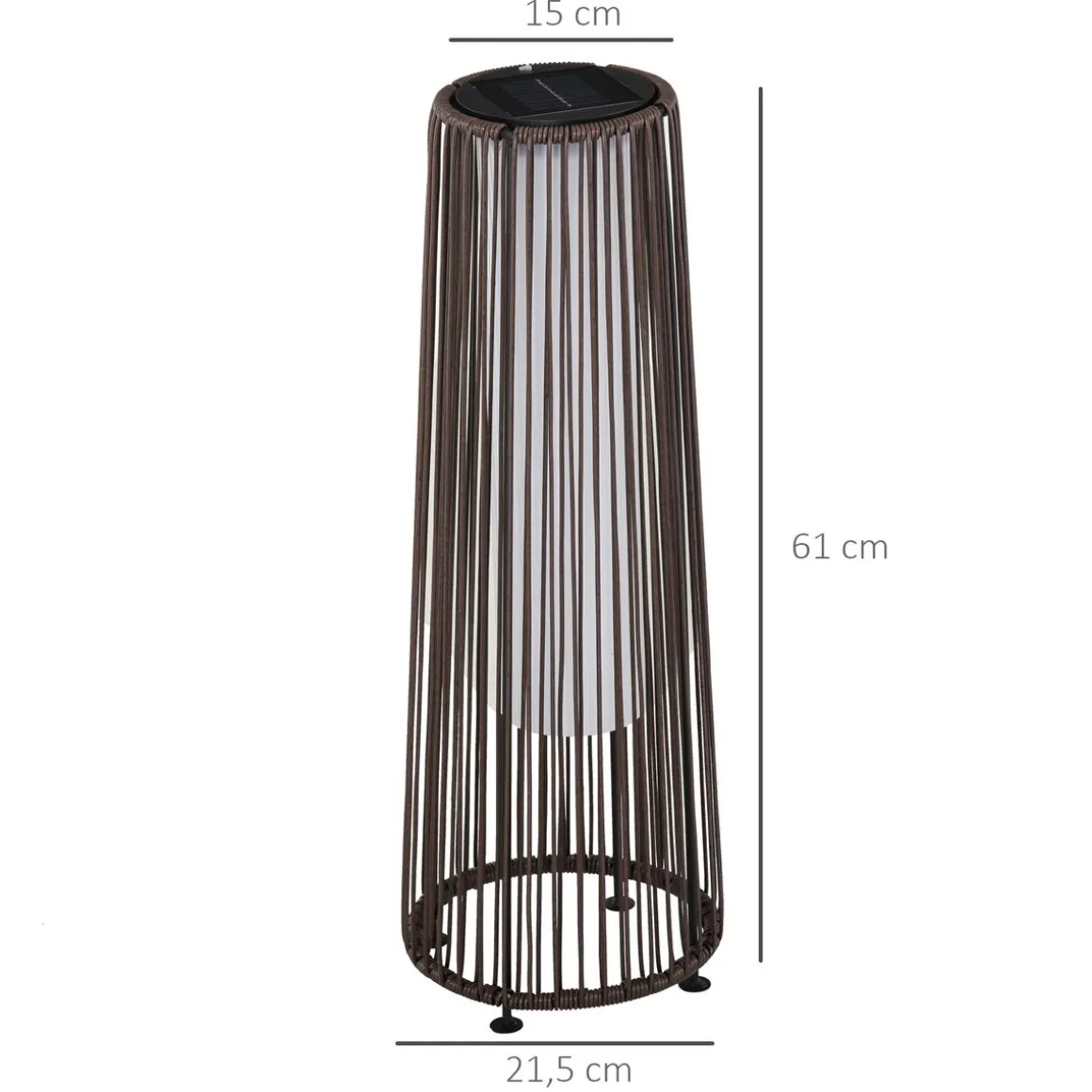 Lámpara solar Mohla Outsunny control de luz automático marrón Ø21,5x61 cm