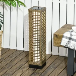 Lámpara solar Palapa Outsunny luces LED 2500K exterior marrón 69x15,5x15,5 cm