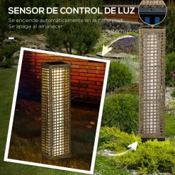 Lámpara solar Palapa Outsunny luces LED 2500K exterior marrón 69x15,5x15,5 cm