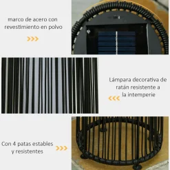 Lámpara solar Sunrise Outsunny con LED 0,8W negro Ø21,5x61 cm