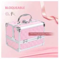 Maletín de maquillaje profesional Homcom 3 niveles rosa 15x20x15 cm