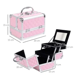 Maletín de maquillaje profesional Homcom 3 niveles rosa 15x20x15 cm