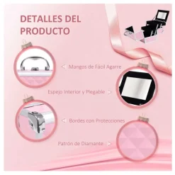 Maletín de maquillaje profesional Homcom 3 niveles rosa 15x20x15 cm