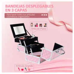 Maletín de maquillaje profesional Homcom 3 niveles rosa 15x20x15 cm