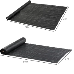 Malla de jardín Mallorca Outsunny transpirable 130 g/m² negro 2x50 m