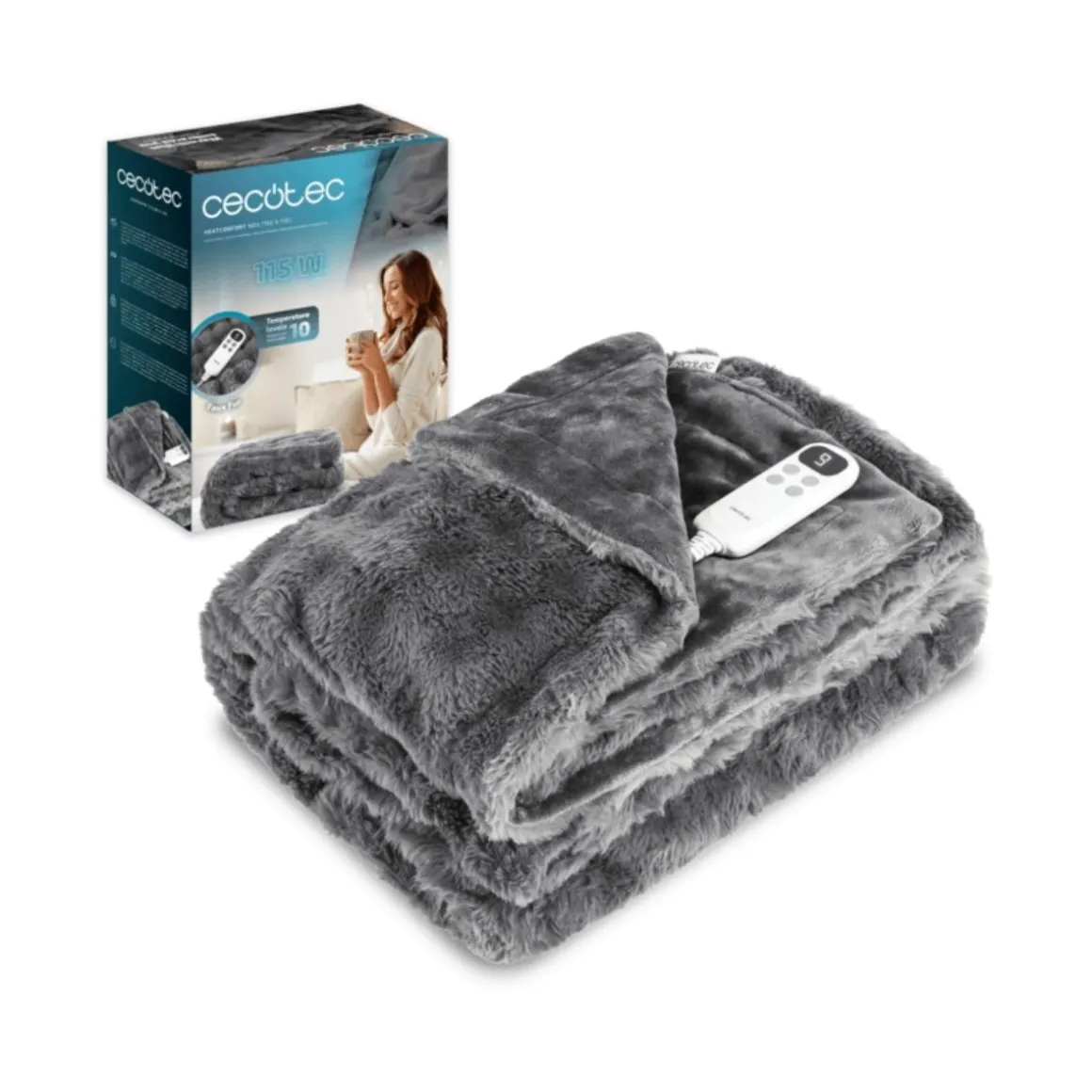 Manta eléctrica Cecotec HeatConfort Noa Faux Fur 10 temperaturas gris