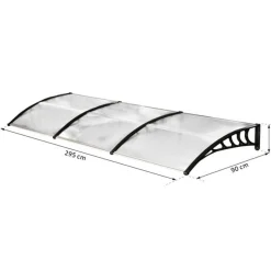 Marquesina puertas/ ventanas/ terrazas policarbonato 5 mm 90x295x25 cm