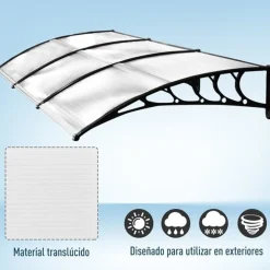 Marquesina puertas/ ventanas/ terrazas policarbonato 5 mm 90x295x25 cm