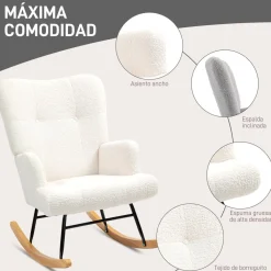 Mecedora Daisy Homcom respaldo alto blanco 87x65x88 cm