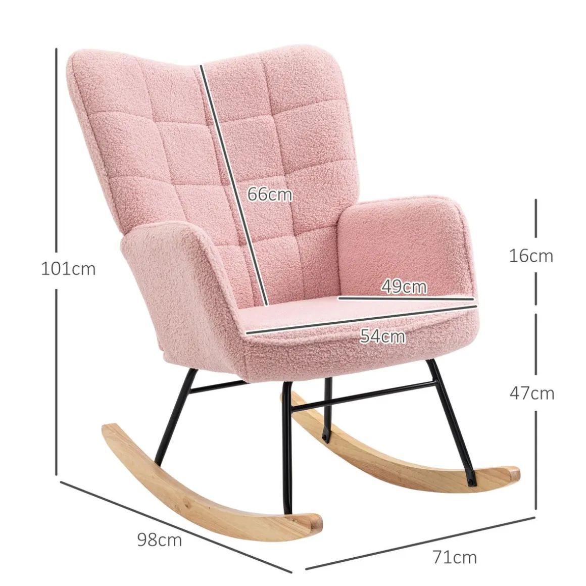 Mecedora Rouse Homcom respaldo alto con reposabrazos rosa 101x71x98 cm