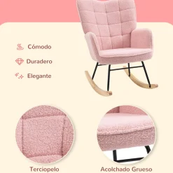 Mecedora Rouse Homcom respaldo alto con reposabrazos rosa 101x71x98 cm